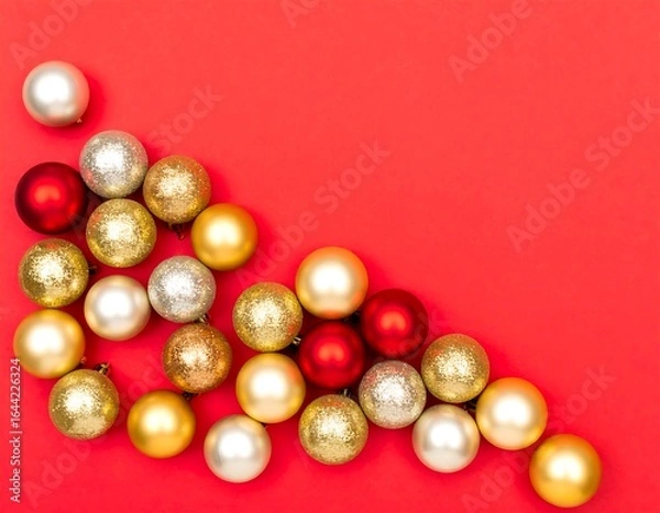Fototapeta Christmas ornaments on red background