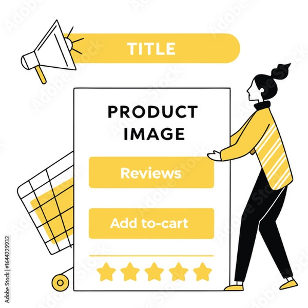 Obraz Product Page Optimization Checklist – Vector Yellow E-Commerce UI Design Adobe Illustrator Artwork