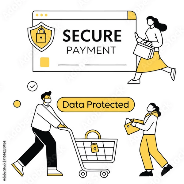 Obraz E-commerce Security & Data Protection – Vector Yellow UI Design for Safe Online Shopping Adobe Illustrator Artwork