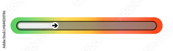 Fototapeta Colorful horizontal progress low level indicator. Gradient color transition from green to red. Arrow direction shows improvement or movement, vector illustration