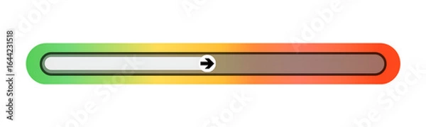 Fototapeta Colorful horizontal progress medium level indicator. Gradient color transition from green to red. Arrow direction, vector illustration.
