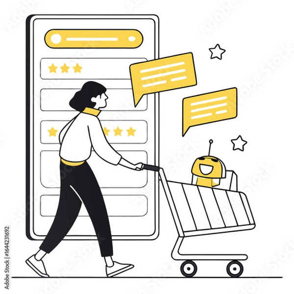 Obraz AI Chatbots for Online Shopping Support – Vector Yellow Customer Assistance UI Design Adobe Illustrator Artwork