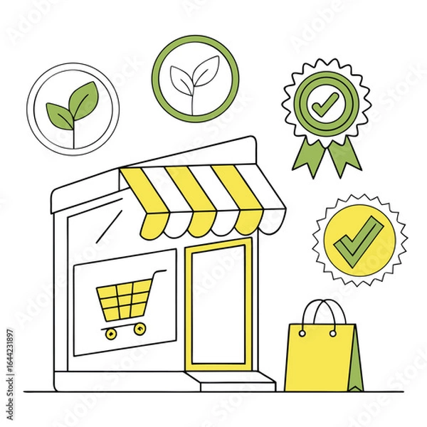 Obraz Sustainable & Eco-Friendly E-Commerce Trends – Vector Yellow Eco Label UI Design Adobe Illustrator Artwork