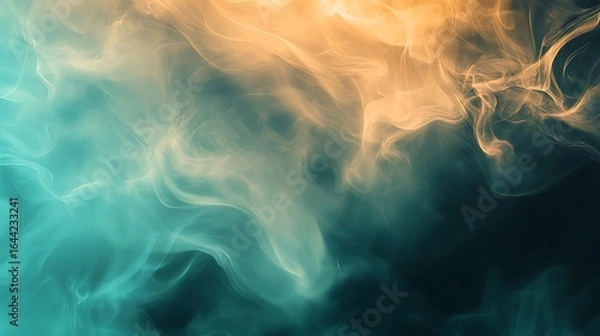 Fototapeta Abstract smoke and vapor texture in turquoise and amber tones swirling pattern background