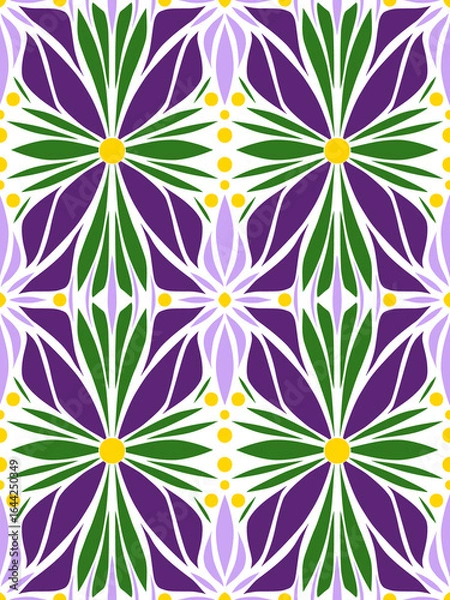 Fototapeta Geometric floral seamless pattern on white background
