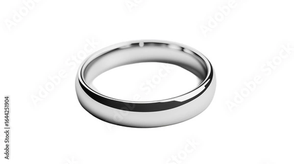 Fototapeta A shiny silver wedding ring with a smooth polished finish on a plain white background.
