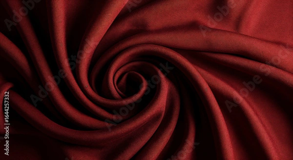 Fototapeta close up view of red soft and crumpled silk textured cloth isolated on black