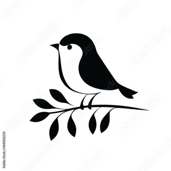 Fototapeta Minimalist Bird Silhouette on Branch Vector Illustration
