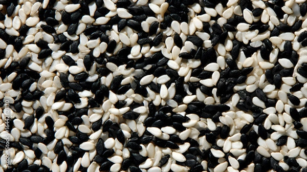 Fototapeta High Angle Close Up Shot of a Mix of Black and White Sesame Seeds Food Texture Background