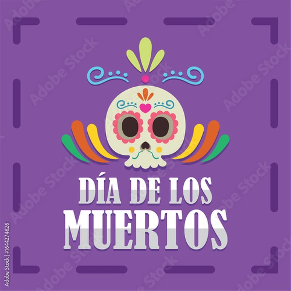 Obraz Sugar skull purple frame text. Vector