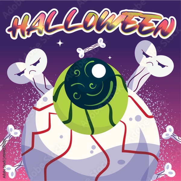 Obraz Colored spooky halloween poster Isolated bloody eye Vector