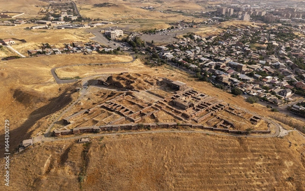 Fototapeta Aerial view of Erebuni Fortress ruins in Yerevan