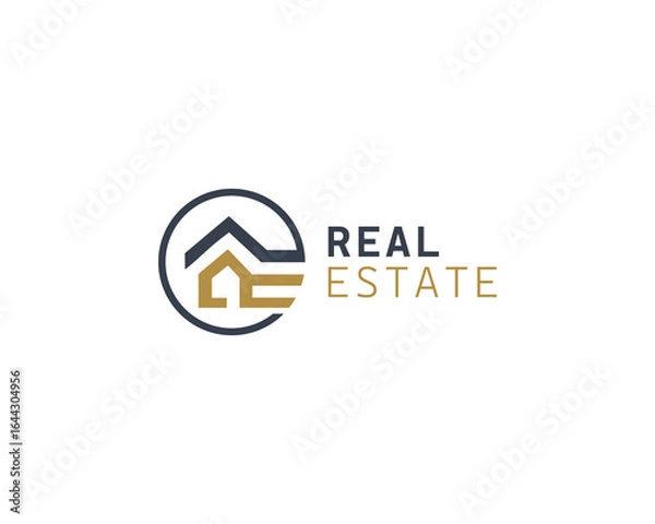 Obraz Black Gold Real Estate Logo. Construction Architecture Building Logo Design Template Element