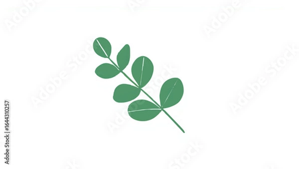Obraz Simple Leaf Branch Illustration on White

