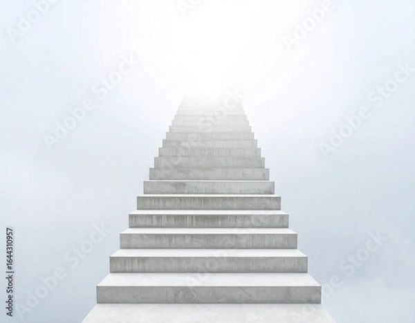 Fototapeta Concrete staircase rising into empty fog with no visible end.