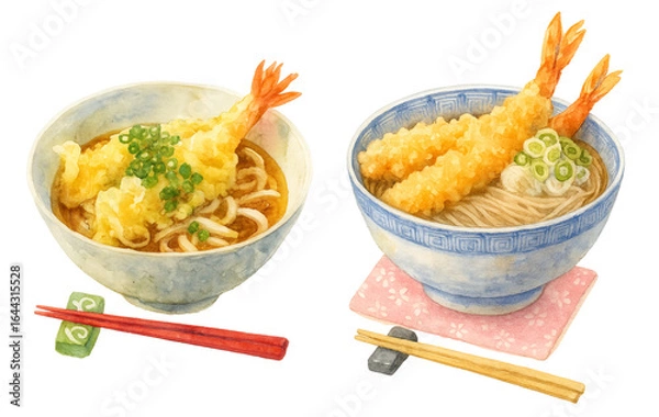 Fototapeta 天ぷらうどんと天ぷらそばのイラスト / Illustration of Tempura Udon and Tempura Soba