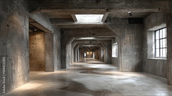 Fototapeta Concrete Hallway Architecture, Industrial Space, Minimalist Design