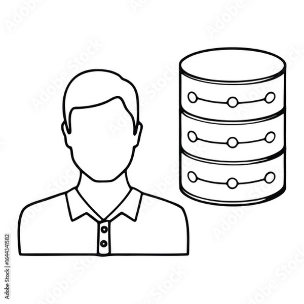 Obraz Man interacting with database silhouette isolated on white background