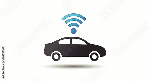 Fototapeta Connected Car Icon: Gray Sedan with Blue Wifi Signal