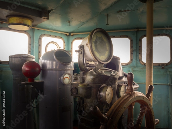 Obraz Control room on the battleship,Vintage control style