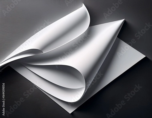 Fototapeta folded white paper with soft curves and shadows