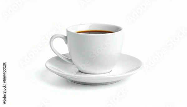 Obraz A single serving of dark coffee rests in a simple white cup and saucer.