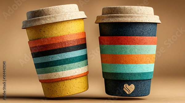 Fototapeta Two takeaway coffee cups with stripe high resolution HD images