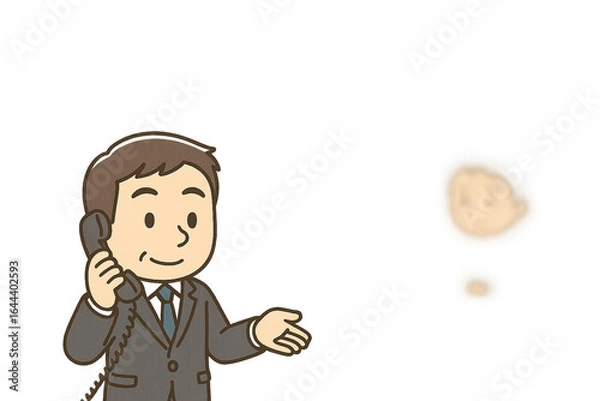 Fototapeta 電話対応中に同僚を気遣うベテラン男性社員のイラスト
