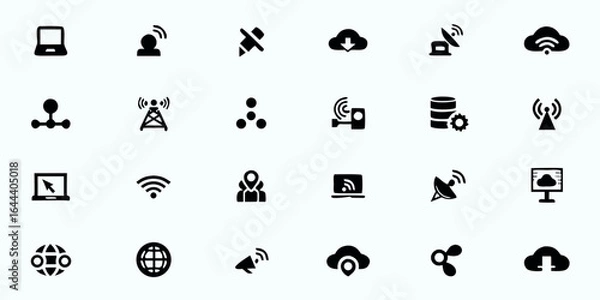 Fototapeta Networking & Connectivity Line Art Vector Icons — Wi-Fi, VPN, Ethernet, Signal Towers, Network Security, and Communication Technology Symbols

