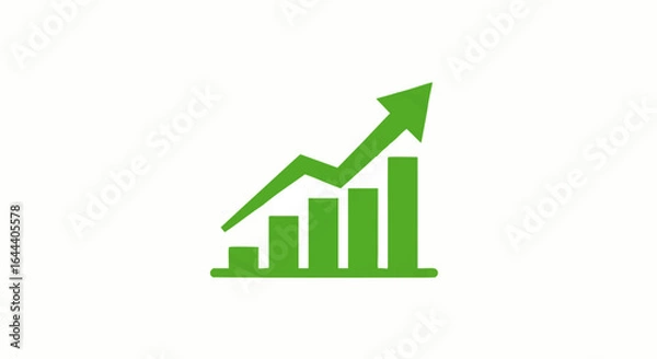 Fototapeta Green growth chart icon with increasing bars and a rising arrow symbolizing financial success.
