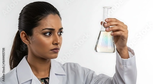 Obraz Scientific Analysis: Woman Examining Flask Contents