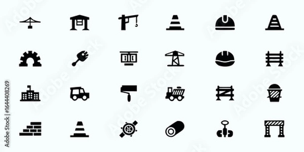 Fototapeta Structural Engineering & Construction Line Art Vector Icons — Bridges, Cranes, Blueprints, Safety Gear, Surveying, and Infrastructure Symbols

