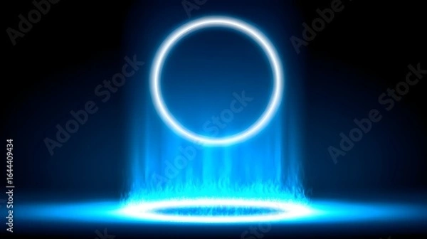 Obraz Illuminated circle backdrop with blue light effects.