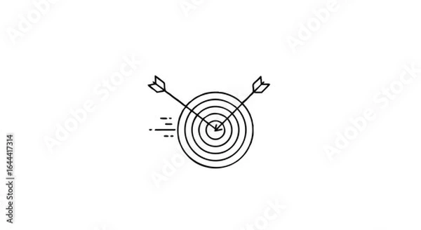 Obraz Minimalist line art of a target with two arrows, one hitting the bullseye and the other missing.