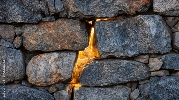 Fototapeta Sunlight filtering through a stone wall.
