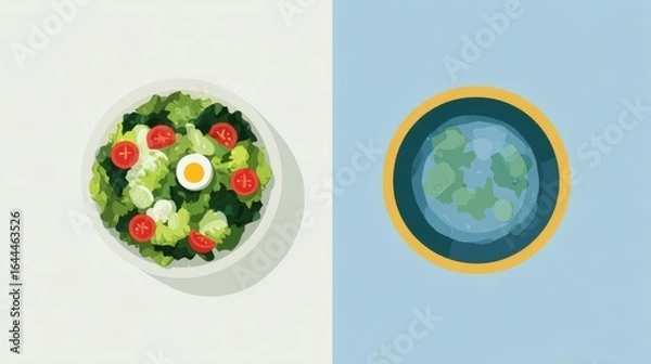 Fototapeta Fresh Salad and Bowl of Soup with Colorful Ingredients on Table