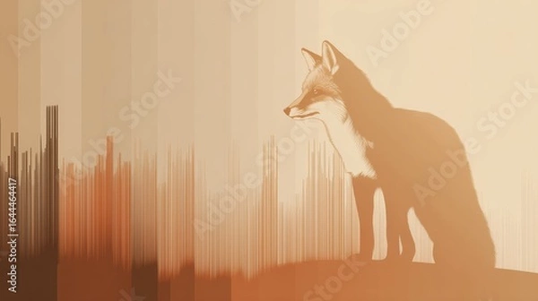 Fototapeta Artistic Silhouette of a Fox Against a Warm Abstract Background