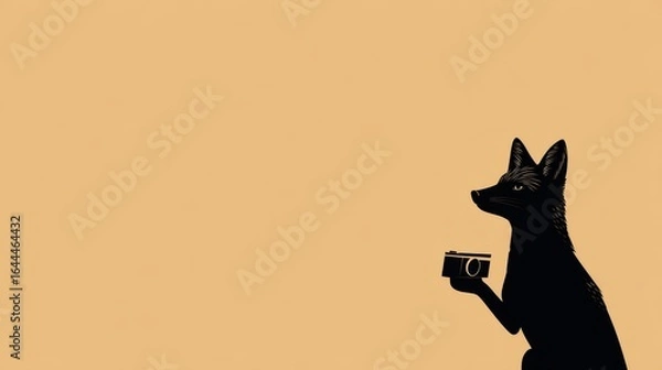 Fototapeta Creative Illustration of a Fox Holding a Camera on a Solid Background