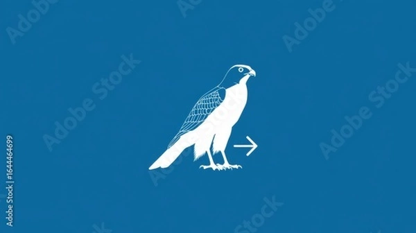 Fototapeta White Silhouette of a Bird with Arrow on Blue Background Design