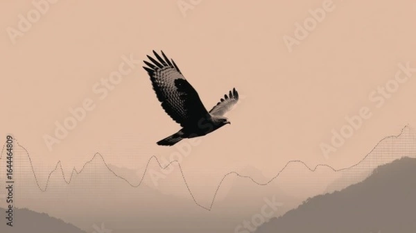 Fototapeta Hawk in Flight Over Mountain Landscape with Graph Overlay