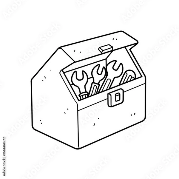 Fototapeta Coloring Book Open Tool Box with Wrenches and Screwdrivers Line Art Illustration.