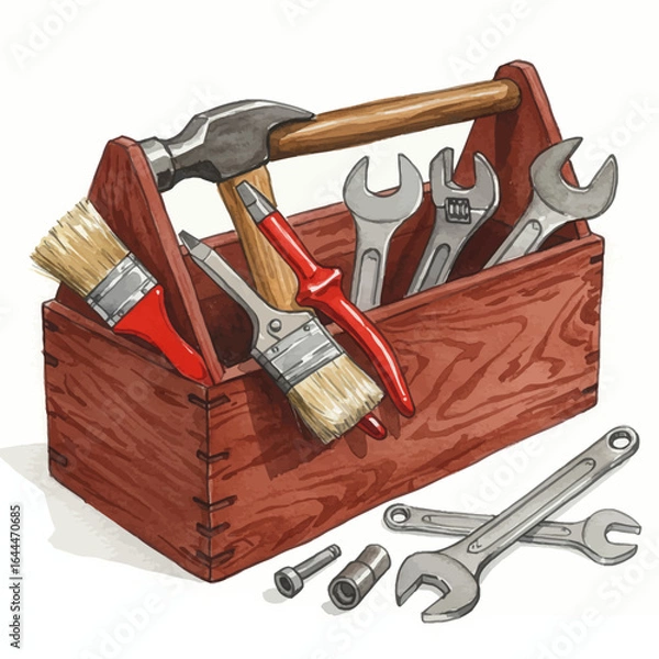 Fototapeta Hand-Drawn Toolbox Illustration Filled with Various Tools and Fasteners