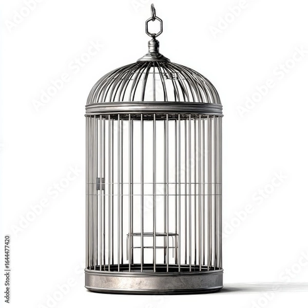 Obraz Metal bird cage with detailed grille work is positioned in front of a transparent backdrop