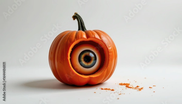 Obraz A creatively carved pumpkin with a detailed eye design, symbolizing Halloween and seasonal traditions.