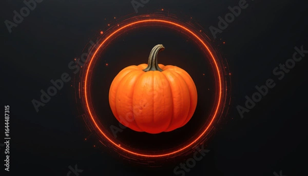 Obraz A vibrant orange pumpkin surrounded by a glowing circle, perfect for autumn themes and seasonal celebrations.