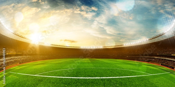 Obraz Wieczorne zwycięstwo w stadionie piłkarskim. Tonowanie żółte. Szeroki kąt