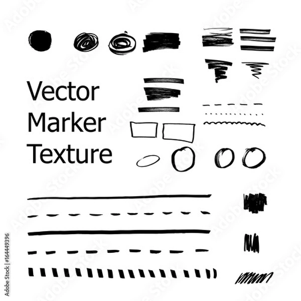 Fototapeta Set of black handdrawn marker marks texture