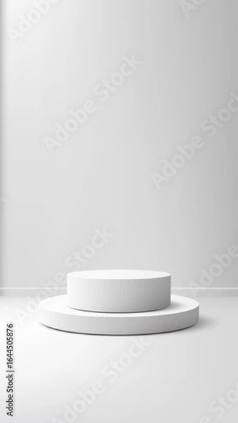 Fototapeta minimalist white cylinder podium mockup for product display with clean background in modern style showroom lighting for branding presentation marketing and advertising visuals