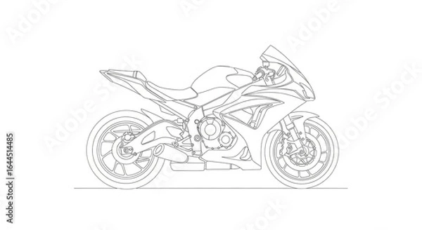 Fototapeta Single Line Art Motorcycle Design, Detailed Technical Drawing