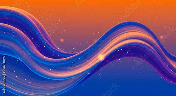 Fototapeta Abstract flowing wave of vibrant blue purple and orange colors with subtle shimmering particles